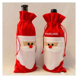 Custom Christmas Felt Bags Wine Packaging Drawstring Bottle Gift Bag for Xmas