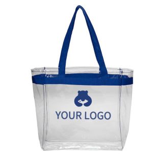 Custom Clear PVC Cosmetic Tote 12W x 11.75H Shopping Bag Reusable Grocery Packaging Bag for Home Travel 