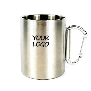 Custom Coffee Mug Stainless Steel Tea Cup Eco-friendly Mug with Key Chain Handle for Camping Adventure