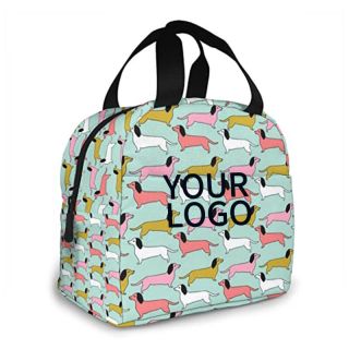 Custom Colorful Poodle Printing 8.5W x 8H Canvas Tote Insulated bag Cooler Thermal Lunch Bag