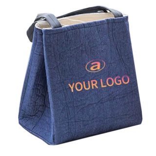 Custom Cooler bag 8.66W x 9.45H Insulated Thermal Jute Canvas Aluminum Food Packing Tote With Drawstring for School Office