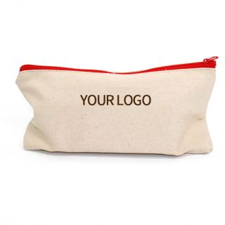 Custom Cosmetic Bag 7.87"W x 3.94"H Cotton Canvas Zippered Pen Pouch Makeup Brush Bags