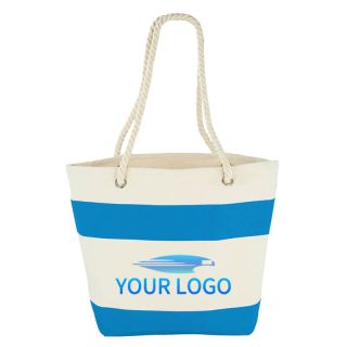 Custom Cotton Canvas Book Tote 18W x 13.25H Striped Shoulder Bag for Office School Travel Beach 