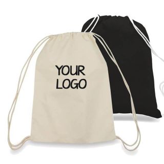 Custom Cotton Drawstring Bag 13"W x 16"H  Lightweight Backpack Storage Bag for Shopping Travel Promotional Event