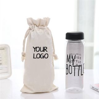 Custom Cotton Gift Drawstring Bag 5.12"W x 11.81"H Breathable Storage Bag for Water Bottles