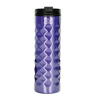 Custom Cylinder Stainless Steel Water Bottle Double Wall Vacuum 500ml 17oz Diamond  Pattern Coffee Mug Cups