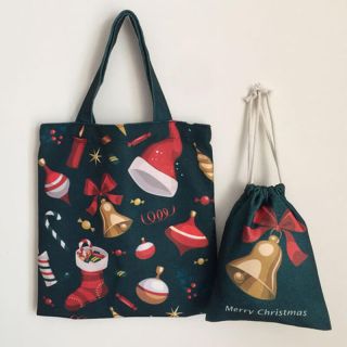 Custom Fashionable Christmas 15.16"W x 16.14"H Cotton Canvas Shopping Bag Xmas Drawstring Bag