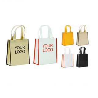 Custom Durable Non-woven 11.02"W x 13.39"H Bags Grocery Shopping Tote Bag with Block Color Edges