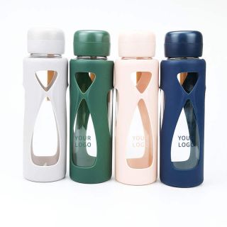 Custom Eco-friendly Borosilicate Glass Water Bottle BPA Free with Lid and Silicone Sleeve
