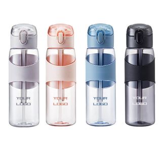 Custom Eco-friendly BPA Free 500ml Portable Sports Plastic Drinking Water Bottle with Pop-up Straw Lid