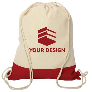 Custom Eco-Friendly Cotton Drawstring Cinch Bag with Colored Bottom 17.75"H x 13.75" W 
