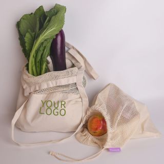 Custom Eco-friendly Cotton 12.6"W x 13.78"H Mesh Handbags Breathable Mesh Shopping Bag Grocery Tote for Vegetable Fruit