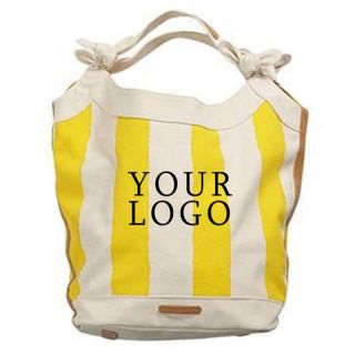 Custom Eco-friendly Cotton Tote Bag 18.9"W x 11"H Striped Handbags for Shopping Beach Travel