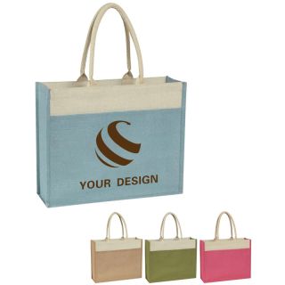 Custom Eco-Friendly Jute Tote Bag with Front Pocket 17" W x 14" H, 16"