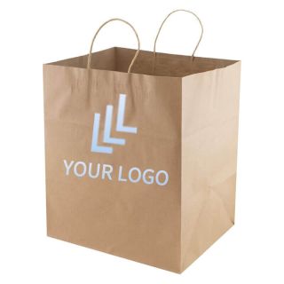 Custom Eco-friendly Kraft Paper 12W x 14H Shopping Bag Retail Takeout Bags with Handle