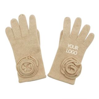 Custom Elegant Cashmere Gloves Women Winter Warm Flower Wool Gloves
