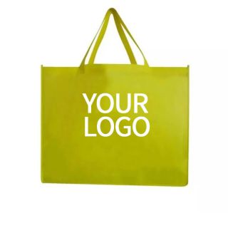 Custom Extra-large Non-woven 17.72"W x 13.78"H Yellow Recyclable Shopping Bags Grocery Totes for Promotion