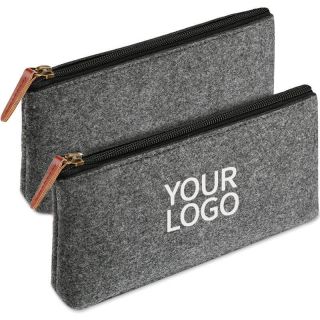 Custom Felt Zippered Cosmetic Bag 8.2"W x 4.5"H Pen Pencil Brush Stationery Bags for Office Travel