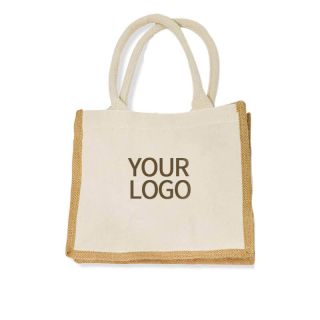 Custom Jute Gift Bag 8.66" x 9.06" Reusable Shoppping Bag Grocery Tote for Supermarket Boutique Retail Store