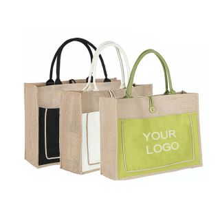 Custom Jute Handbag 18.11"W x 13.78"H Reusable Shopping Tote Fashion Burlap Grocery Bag for Promotion Beach Work School