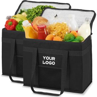 Custom Large Capacity Polyester 16W x 13H Food Delivery Insulated Cooler Bags with Bottom Insert and Mesh Pocket