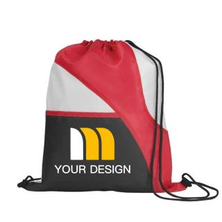 Custom Logo Print Tri-Color Drawstring Backpack 16.5" H x 14" W