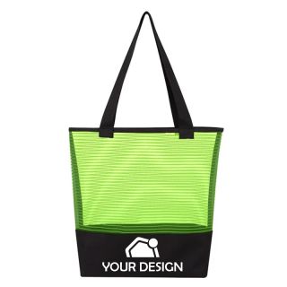 Custom Logo Sheer Mesh Pinstripe Tote Bag 15"x16"x3.75"