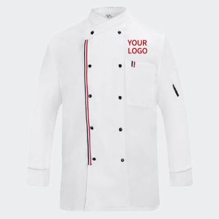 Custom Long Sleeve Chef Coat with Double-breasted Kitchen Coat Stripe Edge Chef Jacket
