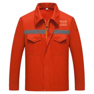 Custom Long Sleeve Orange Workwear Labour Suit with Gray Reflective Strips - Design Online