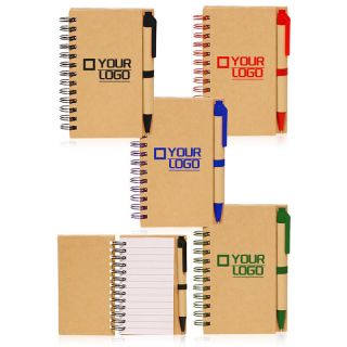 Custom Mini Spiral Notebooks with Recycled Paper Cover Ballpoint Pen Set