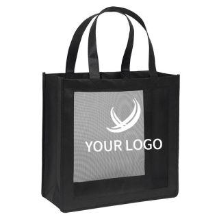 Custom Non-woven Mesh Grocery 13W x 12H Tote Large Shopping Gift Bags with Breathable Mesh Windows