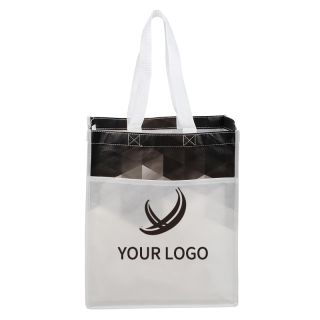 Custom Non-woven Shopping 12W x 13.63H Gift Bag Color Blocking Retail Tote Grocery Bags