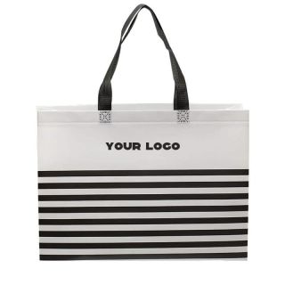 Custom Non-woven Shopping 15W x 13.5H Tote Striped Seaside Shoulder Bag for Grocery Travel Beach