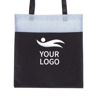 Custom Non-woven 15.5W x 14.75H Shopping Totes Reusable Merchandise Gift Bag Grocery Bags in Color Blocking