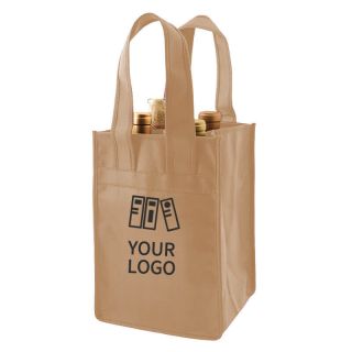 Custom Non-woven Wine Bag 7W x11H Shopping Merchandise Tote 4 Bottle Wines Beer Carrier