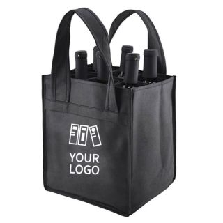 Custom Non-woven Wine Bag 10W x11H Shopping Merchandise Tote 6 Bottle Wines Beer Carrier