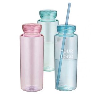 Custom Plastic Bottle Reusable BPA Free Transparent Water Bottle with Straw