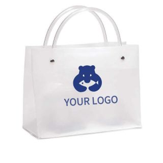 Custom Plastic Frosted 8W x 6H Shopping Tote Bag Translucent Merchandise Gift Bags 