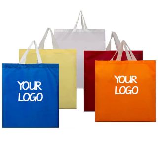 Custom Polyester Supermarket 16"W x 18"H Shopping Gift Bag Grocery Tote Flat Bags with PP webbing