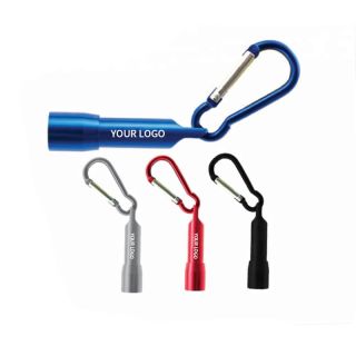 Custom Promotional Mini LED Flashlight Torch with Carabiner Keychain For Class Teaching Camping Wedding