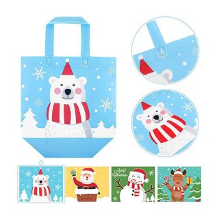 Custom Promotional Non-woven 13.2"W x 10.6"H Christmas Gift Wrapping Bags Shopping Tote Xmas Bag for Presents Cookies Candies 