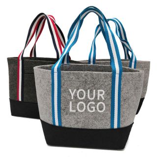 Custom Recyclable Felt Tote 16.14"W x 14.17"H Reusable Daily Use Bags Shopping Felt Cloth Tote Bag
