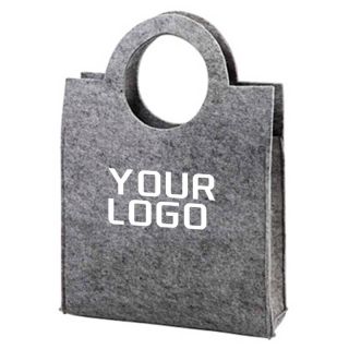 Custom Reusable Felt Bag 13.8"W x 9.4"H with Round Die-cut Handles Shopping Gift Bags Promotional Tote