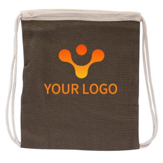 Custom Reusable Jute Drawstring Bags 14.4W x 16.4H Lightweight Backpack Picnic Bag