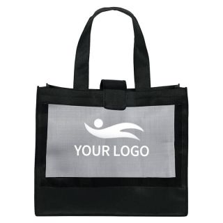 Custom Reusable 20W x 17H Mesh Panel Tote Shopping Bag Grocery Bags