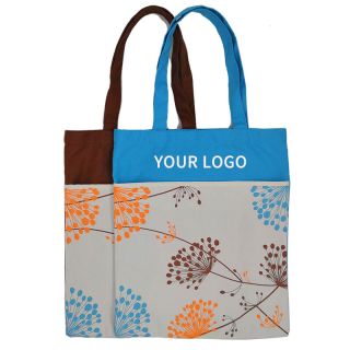 Custom Reusable Organic 11.81"W x 13.78"H Cotton Shopping Bag Grocery Tote with Blocking Color
