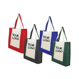 Custom Shopping 13.77"W x 14.96"H Bag with Two-tone Color Retail Color Block Grocery Tote Promotional Bags