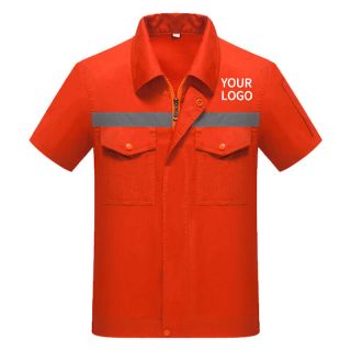 Custom Short Sleeve Workwear Orange Labour Suit with Gray Reflect Strips - Design Online