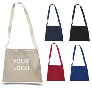 Custom Trendy Reusable 13.39"W x 15.75"H Canvas Sling Shoulder Bag Open Grocery Shopping Bag with Single Long Handle