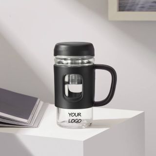 Custom Tumbler Wide Mouth Cup Borosilicate Glass Mug with Tea Infuser and Handle